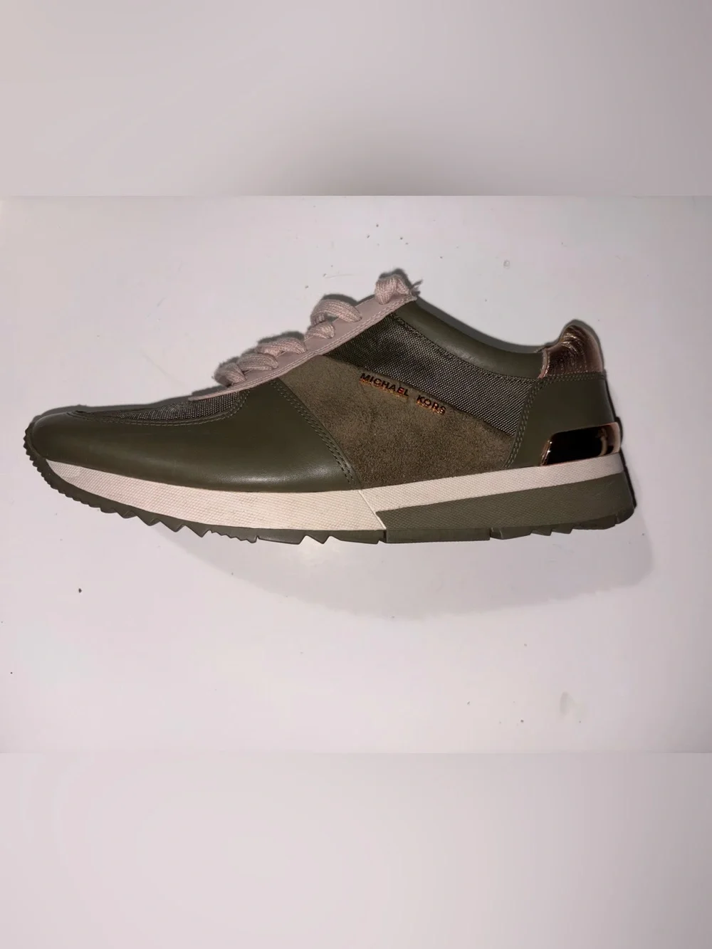 Michael Kors Allie Trainer Sneakers Women’s 9.5 Olive Green Leather Suede Rose G